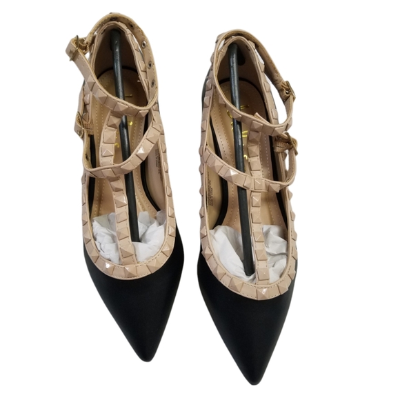 Lulus Audra Black Strappy Studded Low Pointed Toe Heels - Picture 5 of 10